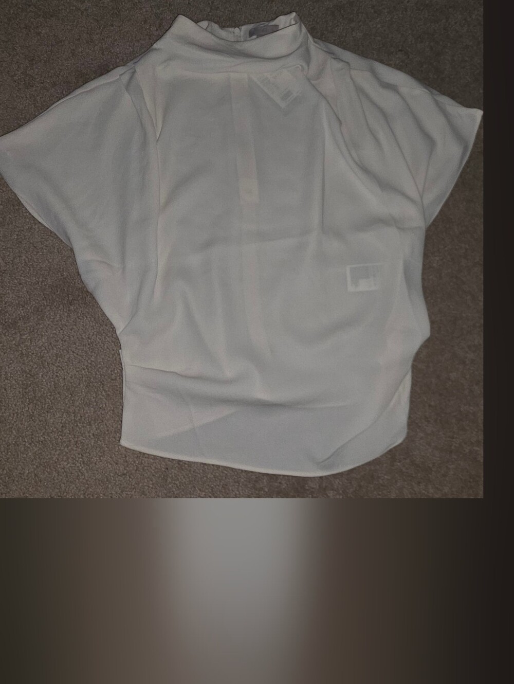 Lightweight Cream Blouse - High Neck Short Sleeve